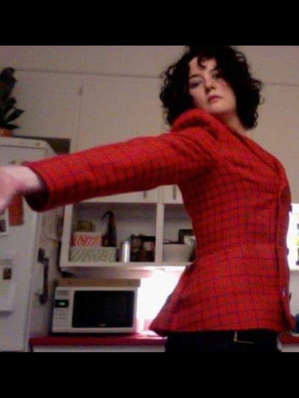 Red Plaid Women's Tailored Blazer Jacket